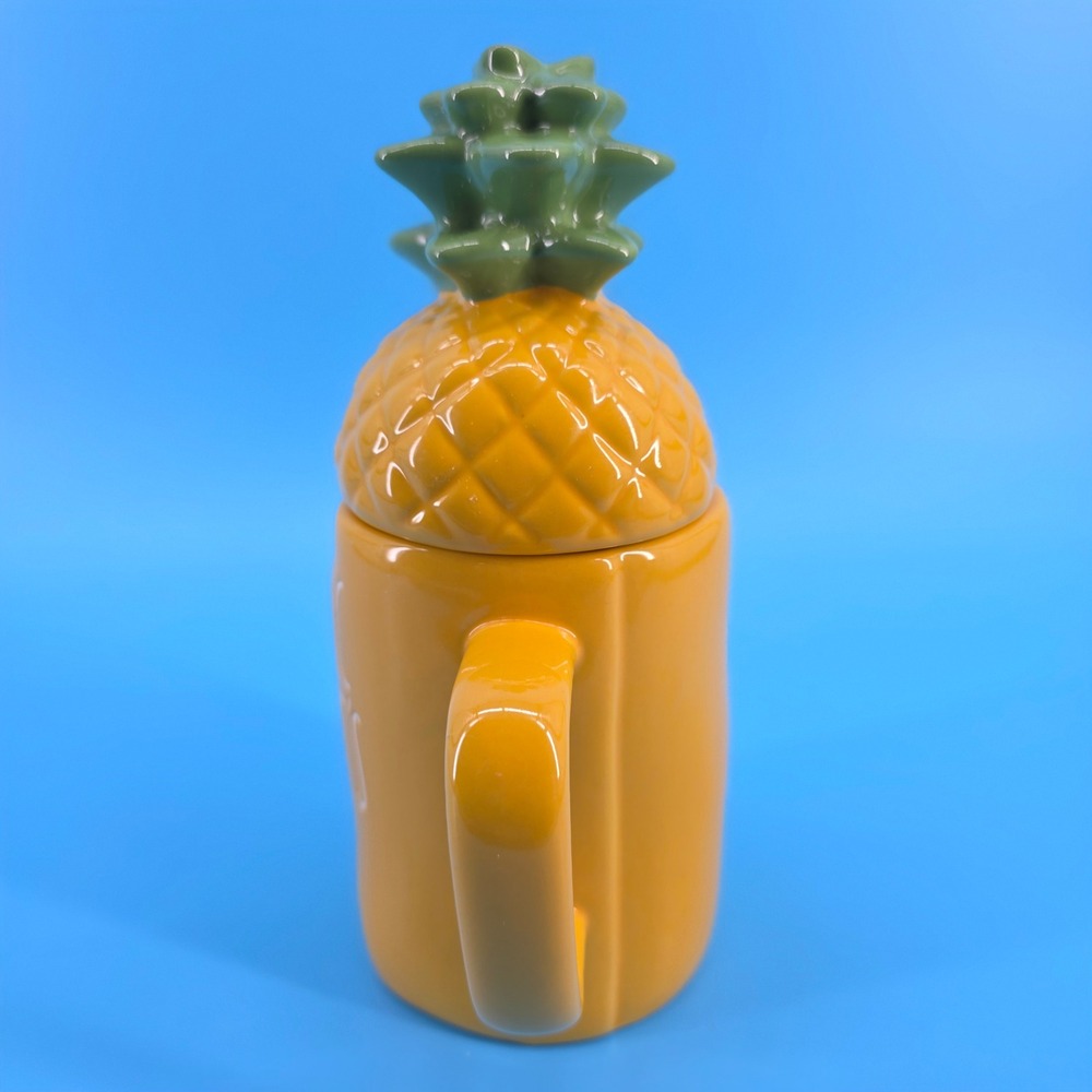 Rae Dunn Tropic Like Its Hot Pineapple Mug with Lid Yellow Ceramic Coffee Cup - Picture 3 of 14